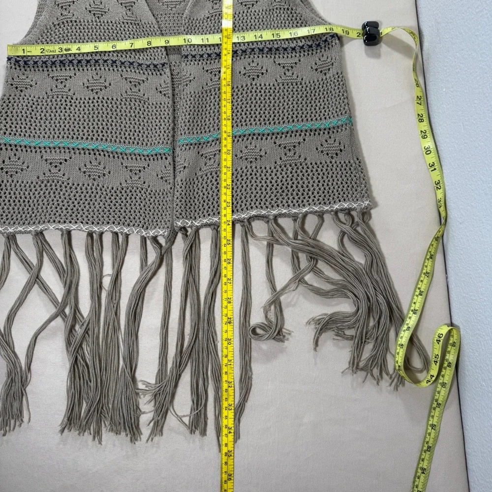 Umgee Tan Crochet Knit Fringe Vest 1XL Open Front Boho Festival *RUNS‎ SMALL